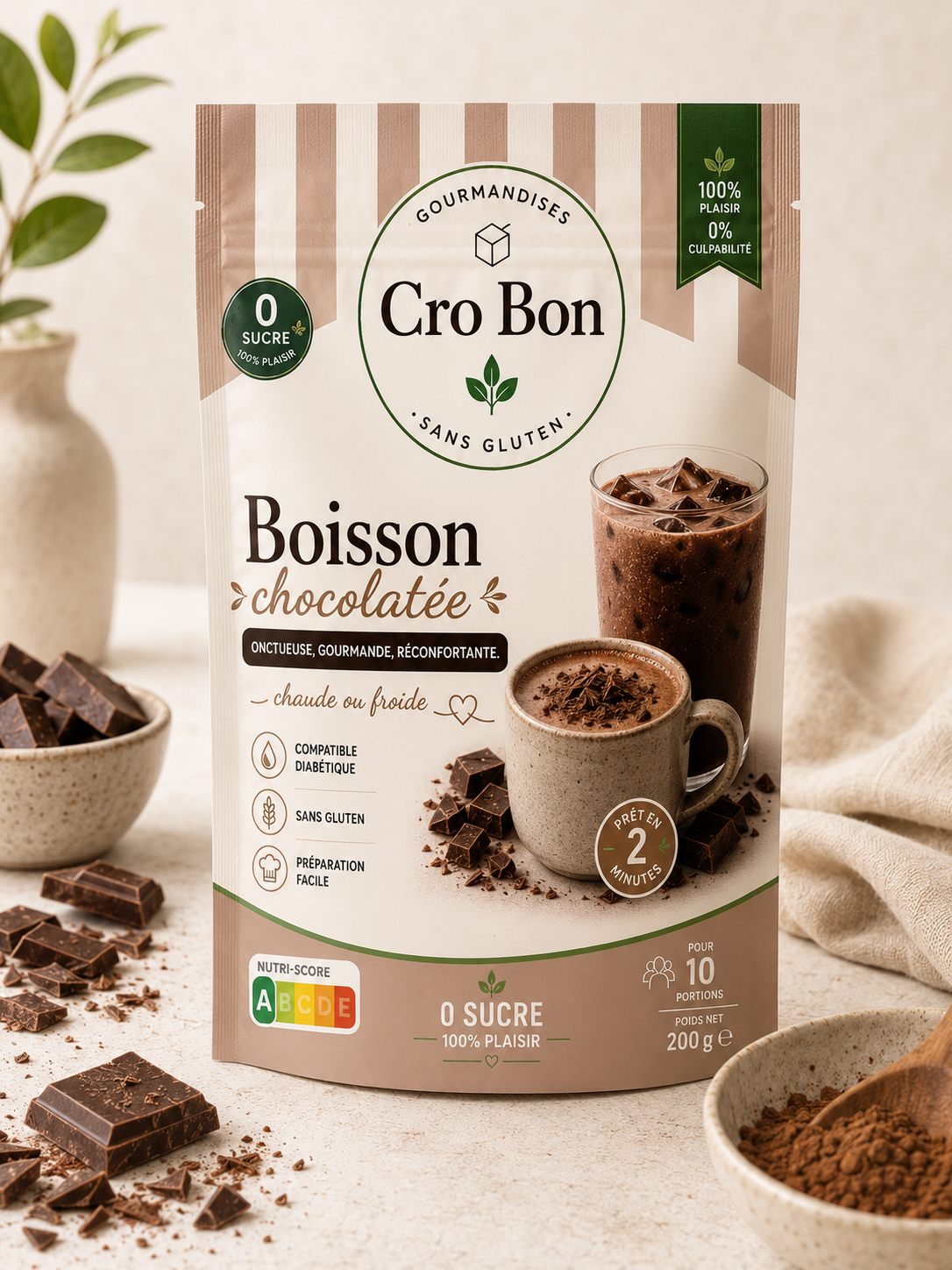 Préparation pour boisson chocolatée 0 sucre 10 portions