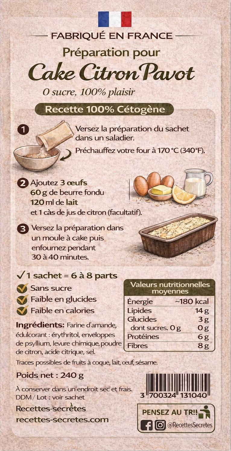 Préparation cake citron/pavot Kéto 0 sucre