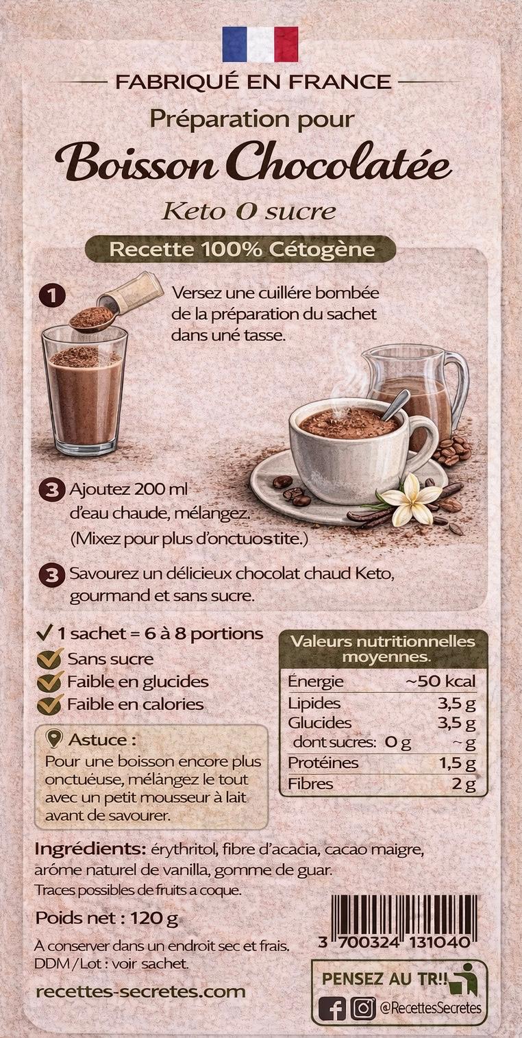 Préparation pour boisson chocolatée 0 sucre 10 portions